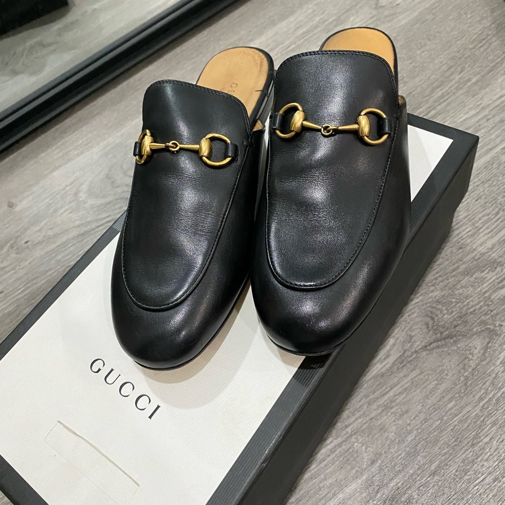 Gucci Princetown Black leather mules 36
